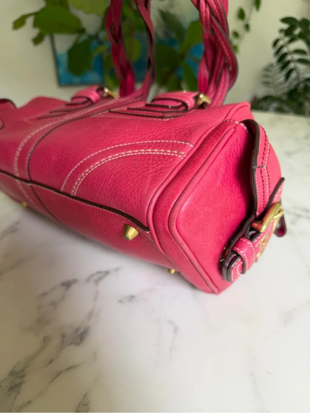 Coach Vintage Y2K Mia Pebbled Leather Satchel with Braided Handles 10048 Pink